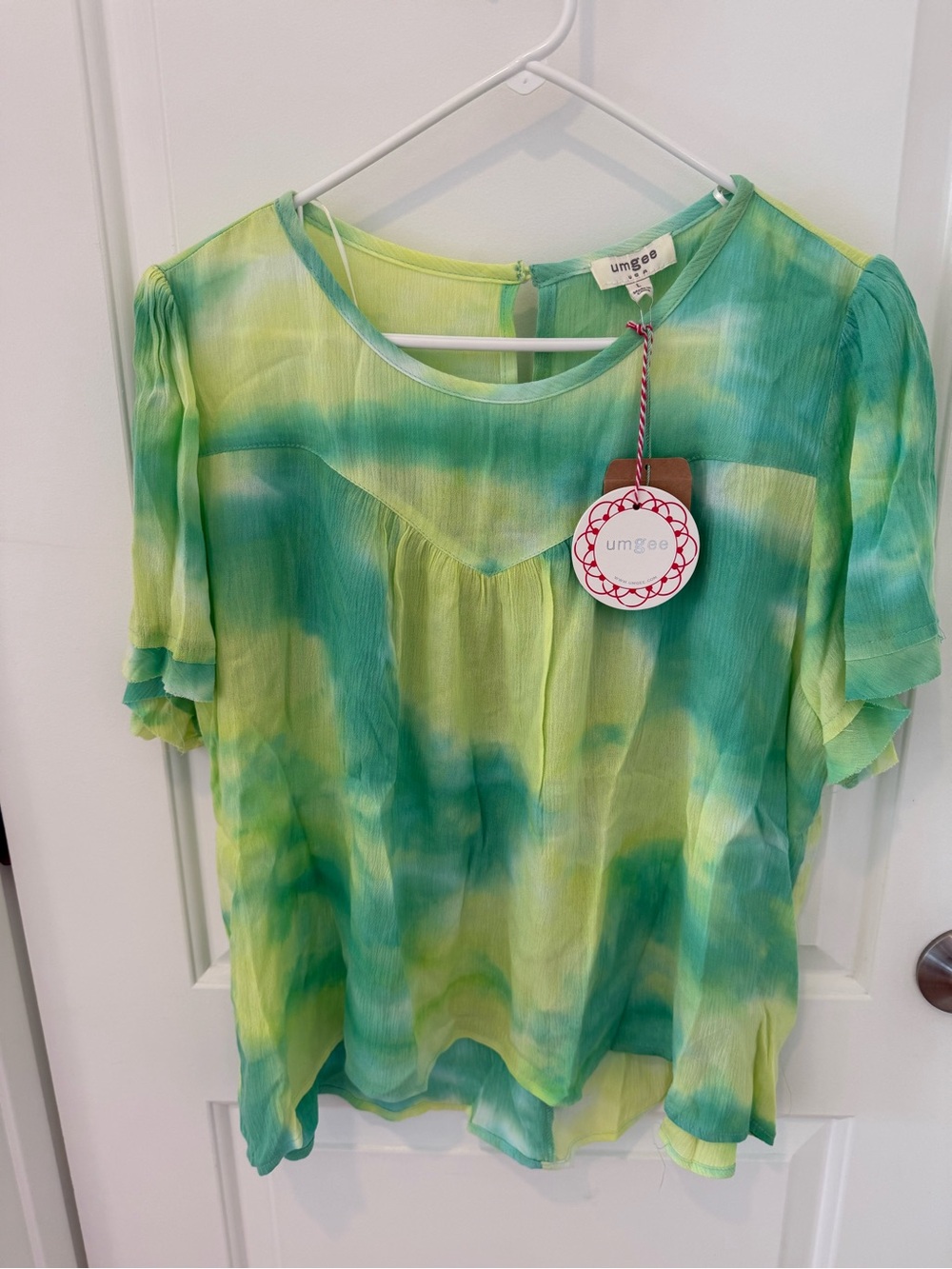 Umgee Green and Yellow Tie-Dye Short Sleeve Blouse